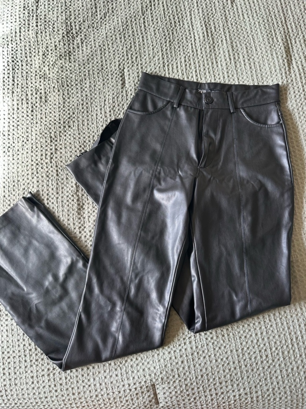 Zara Black Faux Leather flare pants